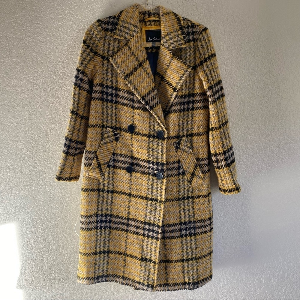 NEW Sam Edelman Jumbo Plaid Wool Blend Oh Yellow Plaid Coat Sz 2